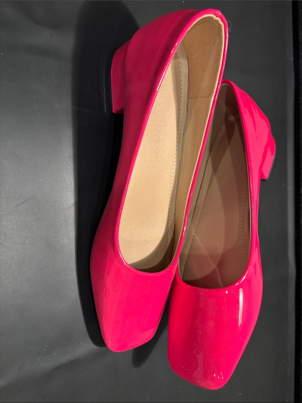 Hot Pink Patent Low Block Heel Women's Ballet Flats